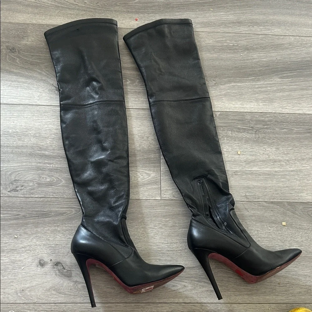 AMANDA GREGORY Lamb Leather Black Over-the-Knee Stiletto Boots Sz 38